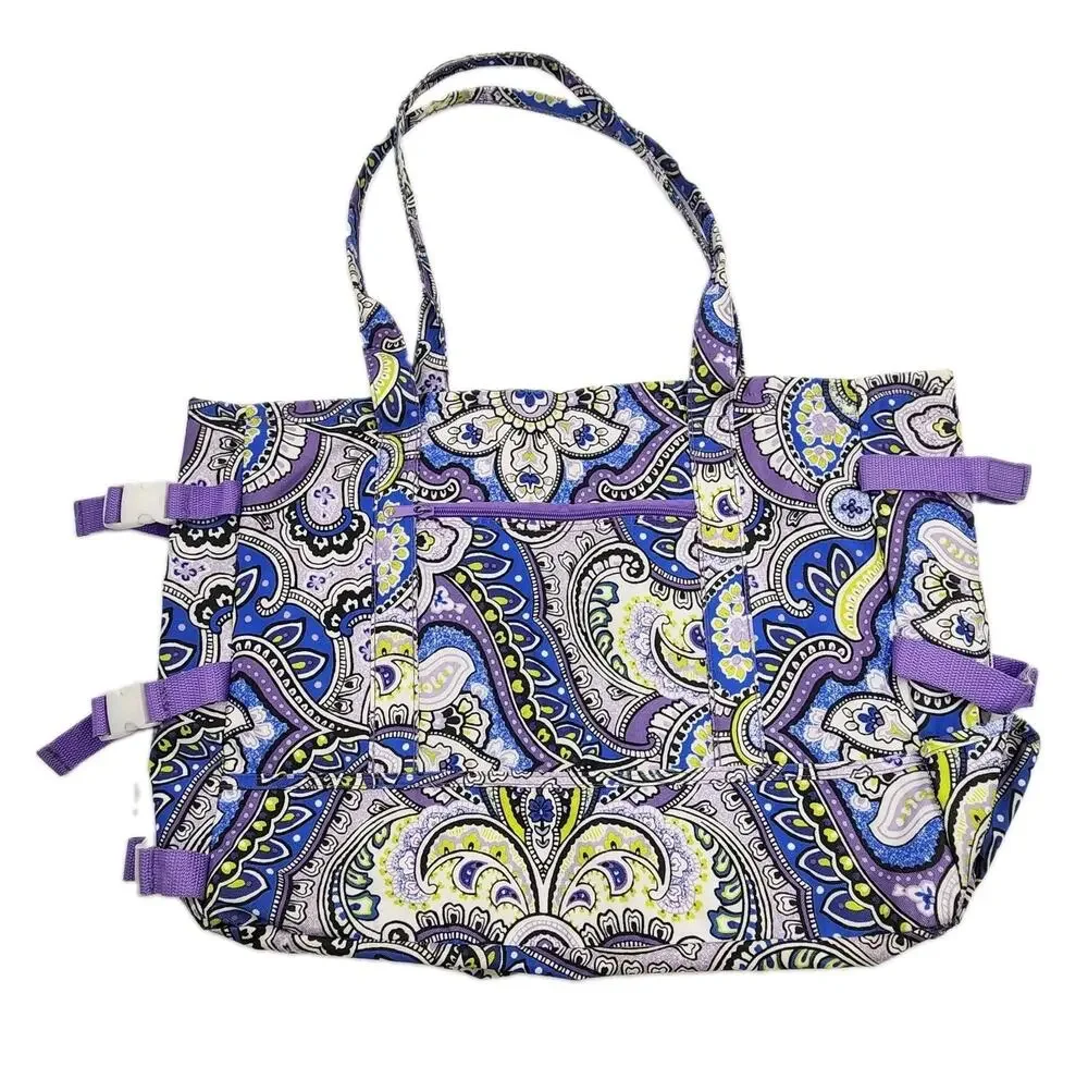 Laura Ashley Seaside Beach Tote Purple Green Paisley Bag Vacation Picnic